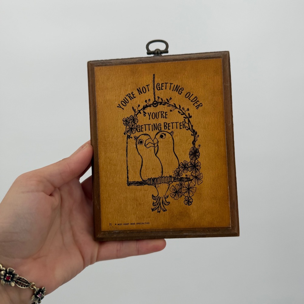 Vintage West Coast Wood Specialties Lovebirds Plaque Youre Getting Better 1981